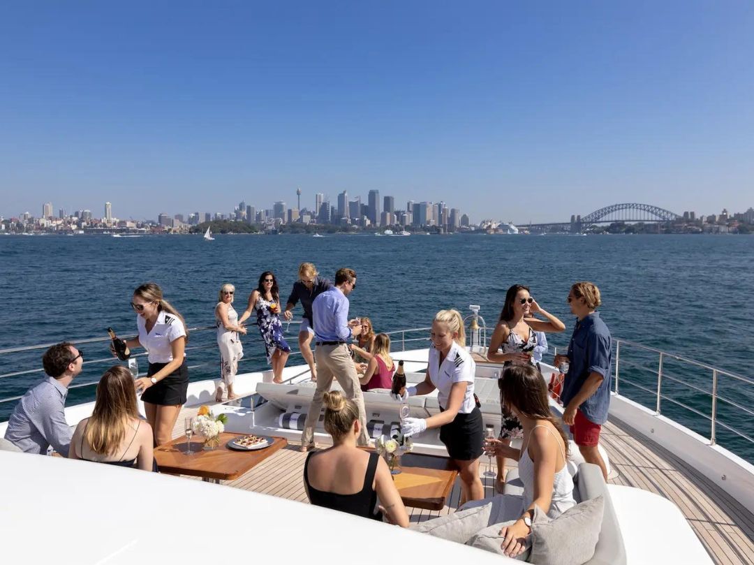 Oneworld superyacht hire for corporate events on Sydney Harbour - up to 100 guests