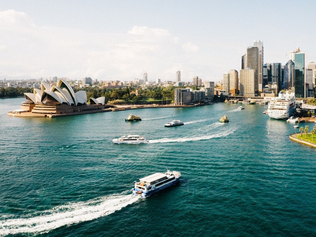 Boats cruising around Circular Quay Sydney Harbour