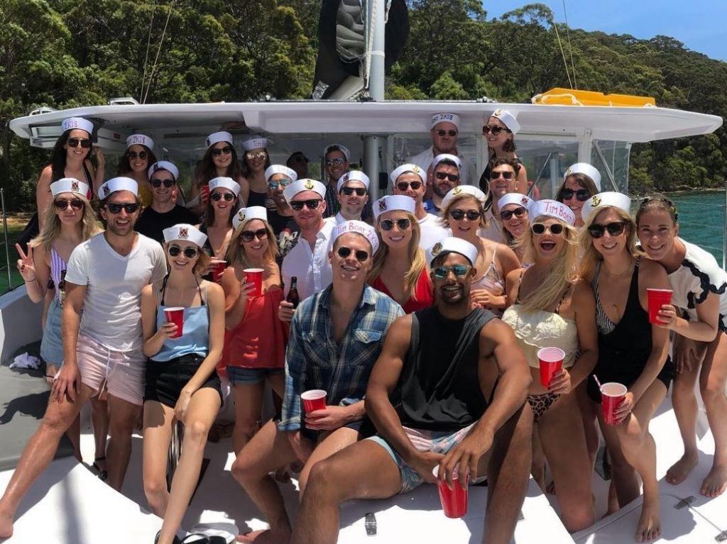 Private boat charter Sydney group photo sailor outfits